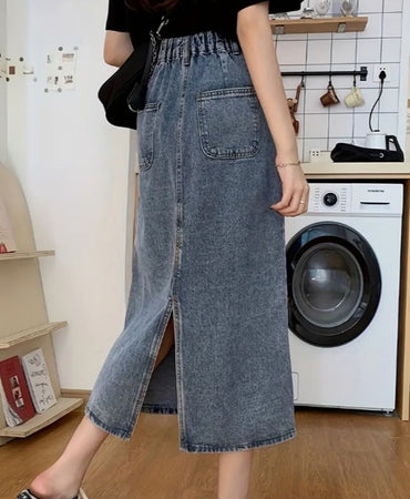 Professional Ladies' High Waist Slim Fit Waist Cinching Skirt - 100% Polyester (Blue, S-XXL, Figure-Accentuating)