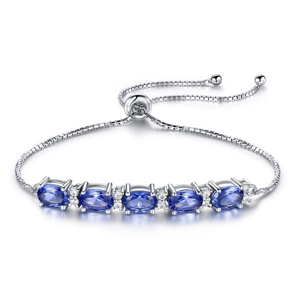 Armband för kvinnor ädelsten blå topas justerbar kedjelänk armband julsmycken