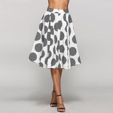 Large Polka Dot Round Slim Fit Mid-Length Skirt With Large Hem