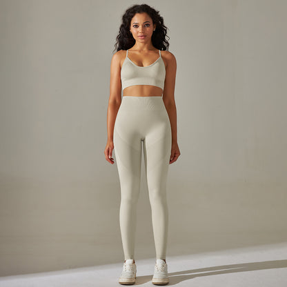 Sömlös Sport Rygglyft Hip Tight Byxor Yoga Kläder Set