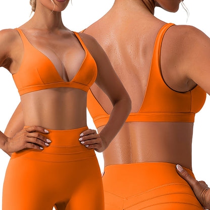 1Pc Women Deep V Neck Sports Bras U-Shaped Back Sport Bras Padded Strappy Crop Open Back Low Impact Bras Sexy Fitness Tank Tops With Removable Pads For Gym Yoga Workout Running