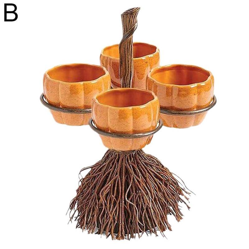 Halloween Broom Pumpkin Snack Bowl Rack Dekorationer Heminredning