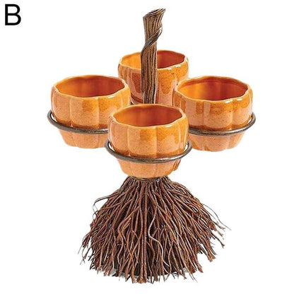 Halloween Broom Pumpkin Snack Bowl Rack Decorations Home Decor