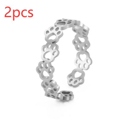 Stainless Steel Black Cut-out Cat's Paw Footprints Open Ring