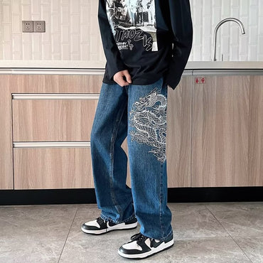 Lösa broderade jeans för män