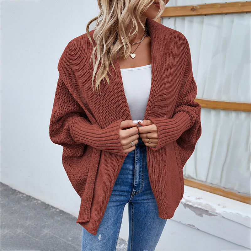 Nouveau pull tricoté ample couleur unie manches chauve-souris grand Cardigan à revers automne et hiver veste de mode pour les femmes vêtements