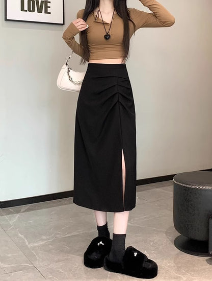 Womens Stylish High-waisted Slimming Split Skirt