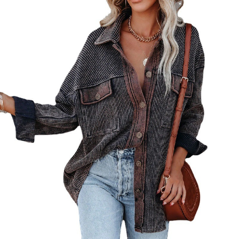 Lapel Single-row Long-sleeved Women's Sweater Coat