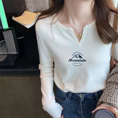 Fashion White V-neck Bottom Shirt For Women