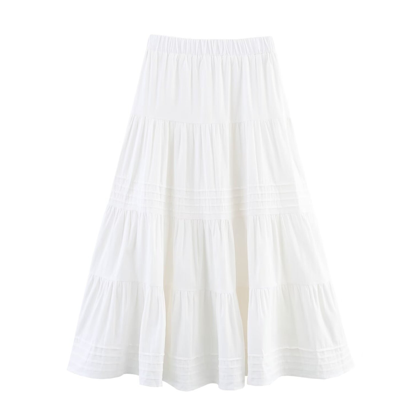 Professional Solid Color Cotton Big Hem Tiered Dress - Multi-Layer Stripes Design (Premium Cotton Cloth, Versatile Styling)