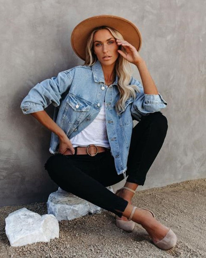 Kort Jacka ample effiloché en denim