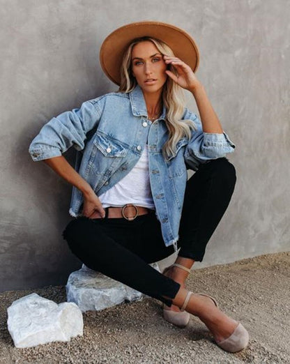 Kort Jacka ample effiloché en denim