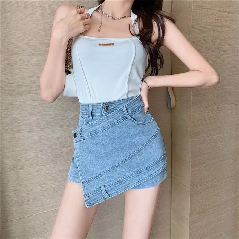 Solid Color Versatile High-waisted A-line Skirt For Women