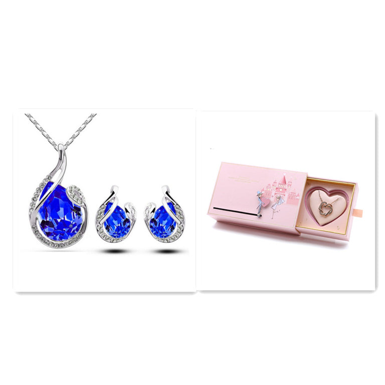 Valentine's Day Special: 3pcs Rhinestone Necklace Set With Earrings - Fashion Water-drop-shaped Jewelry For Women