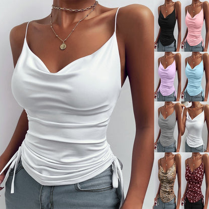 Spaghetti Strap Toppar V-ringad Camisole Shirts Dam Sommarkläder