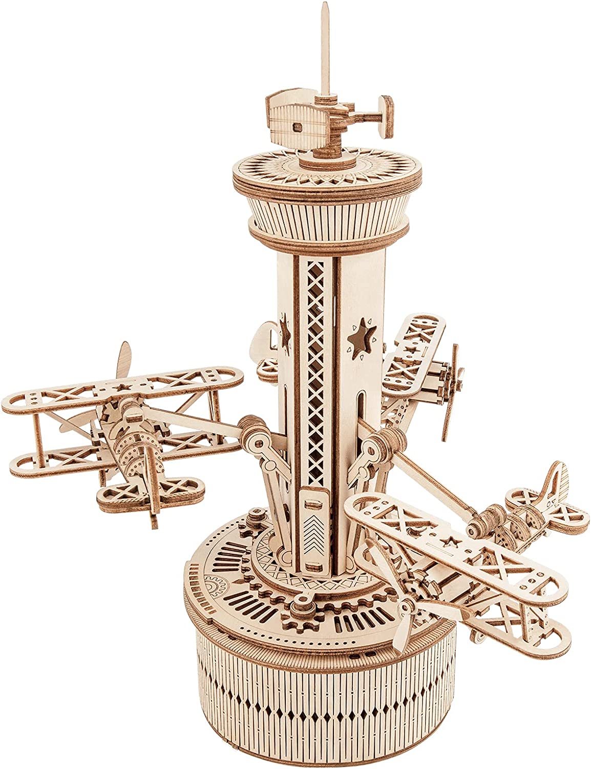 Robotime Rokr Puzzles 3D en bois pour adultes Kit de modèle de boîte à musique à monter soi-même Kit de construction à monter soi-même Tour de contrôle d'avion