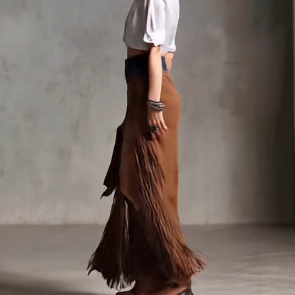 Chic Asymmetrical Tassel Suede Skirt