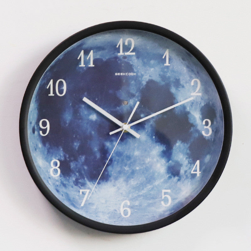 Horloge murale de 12 pouces pour la décoration de la maison, lune bleue, contrôle du son, lumineuse, Simple, moderne, muette, décoration de pièce gothique