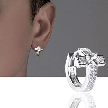 Cross Earrings Men's Diamond-encrusted Zircon Hip Hop