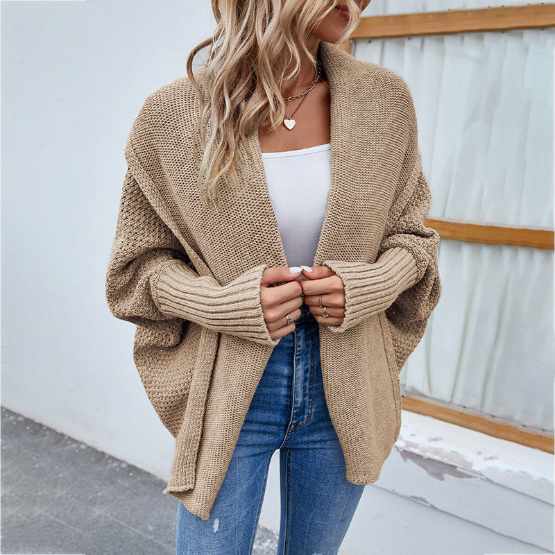 Nouveau pull tricoté ample couleur unie manches chauve-souris grand Cardigan à revers automne et hiver veste de mode pour les femmes vêtements