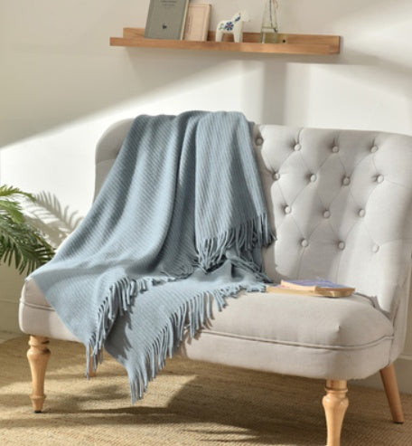 Sunday Cozy Fringed Knitted Blanket