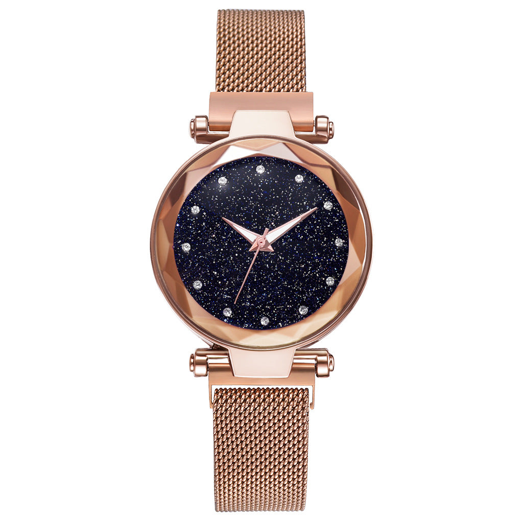 Lyxiga Damklockor Armband Set Mode Elegant Magnet Spänne Dam Starry Sky Watch Set Relogio