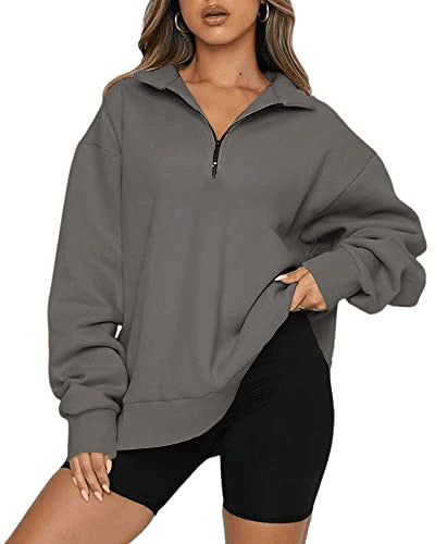 Dam sweatshirts Zip turndown krage Lösa Casual Tops Kläder