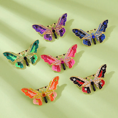 Broche papillon en alliage de cristaux colorés pour femmes, élégante, Simple et polyvalente