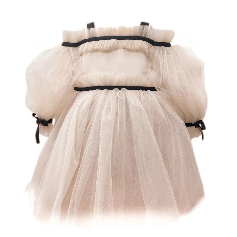 Elegant Ball Gown Kids Tulle Puff Sleeve Dress