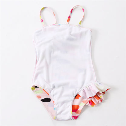 Children Ruffled Color One Piece Swimsuit