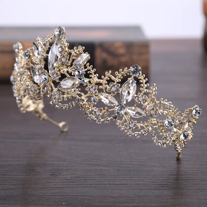 New Fashion Baroque Luxury Crystal AB Bridal Crown Tiara Light Gold Tiara Tiaras for Women Bride Hair Wedding Accessories