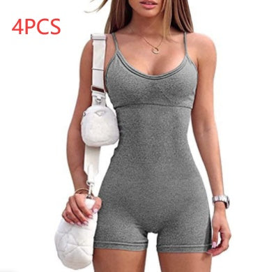 Spaghetti Strap Shorts Jumpsuit Sport Yoga Träning Tight Romper Dammode Fitness Sportkläder