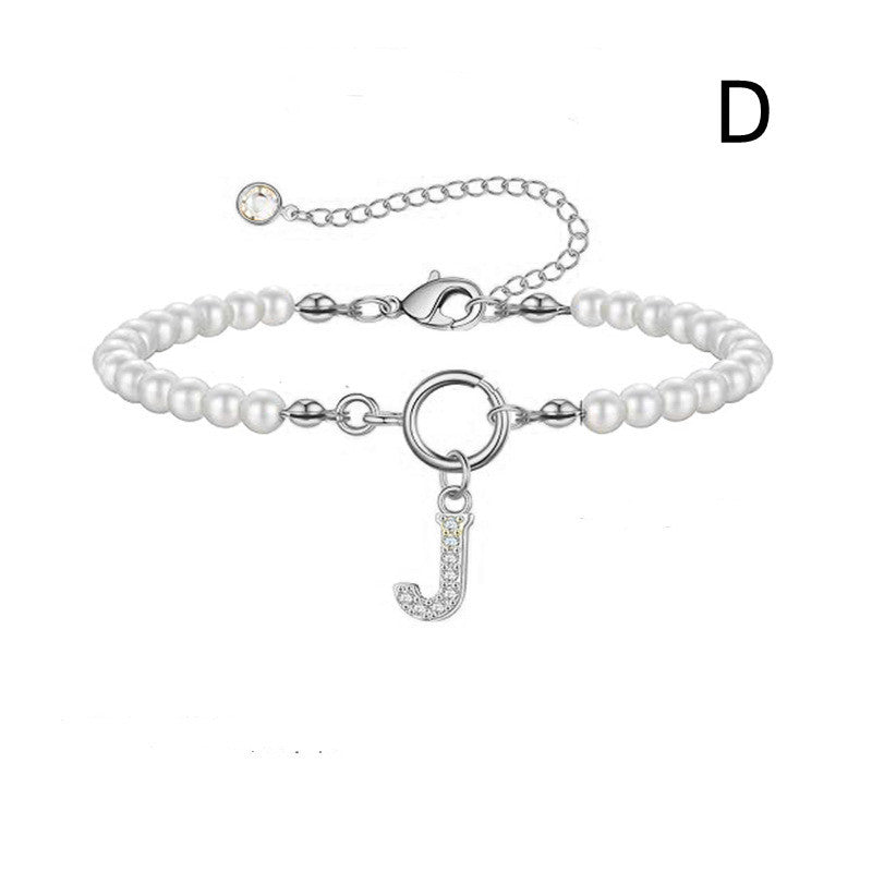 2024 Nytt Mode Toggle Lock Initial Armband Kvinnor AZ Bokstav Hänge 6mm Pärlarmband För Kvinnor Smycken Gåva