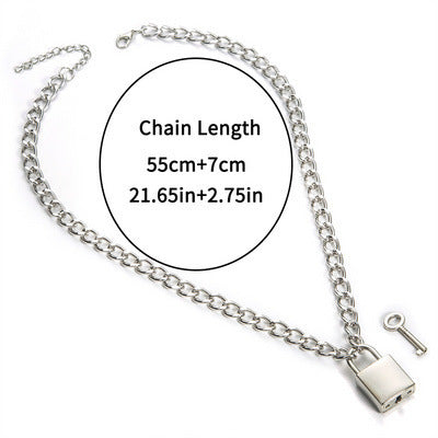 Punk Chain Lock Pendant Necklace Women Men Hip Hop Jewelry