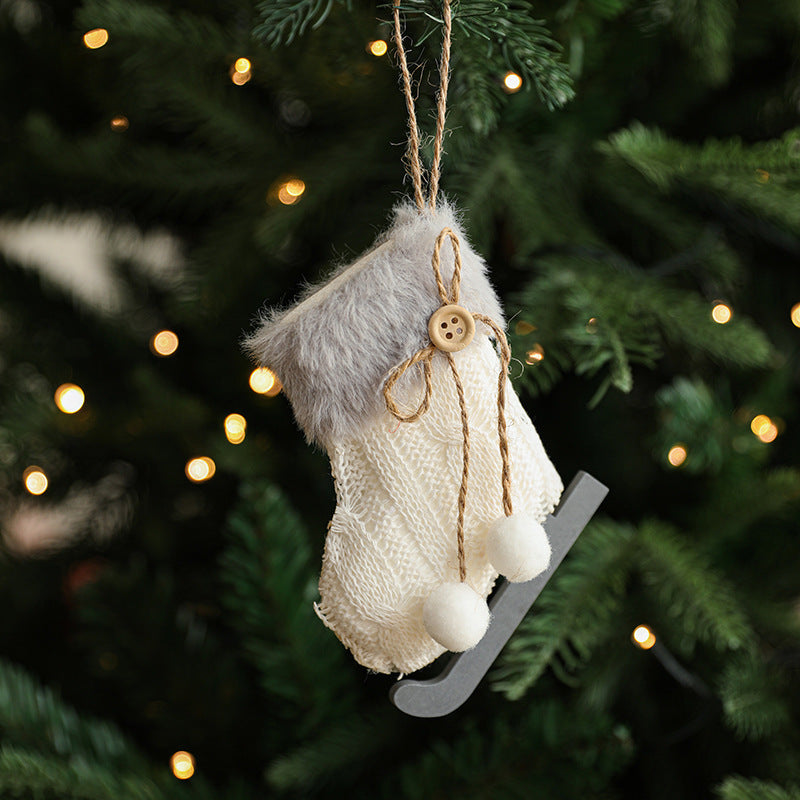 White Plush Fabric Pendant Gloves Sled Creative Christmas Tree Ornaments