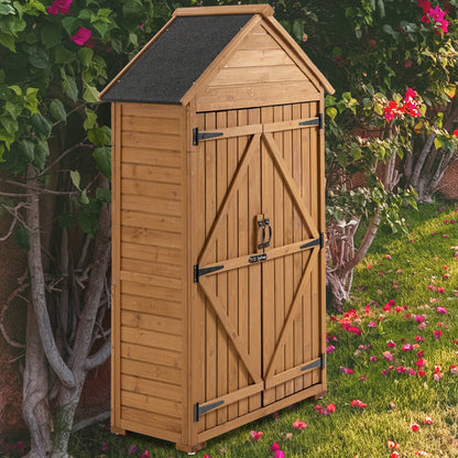 Outdoor Storage Cabinet - Garden Tool Shed, Wooden Closet With Shelves & Latch