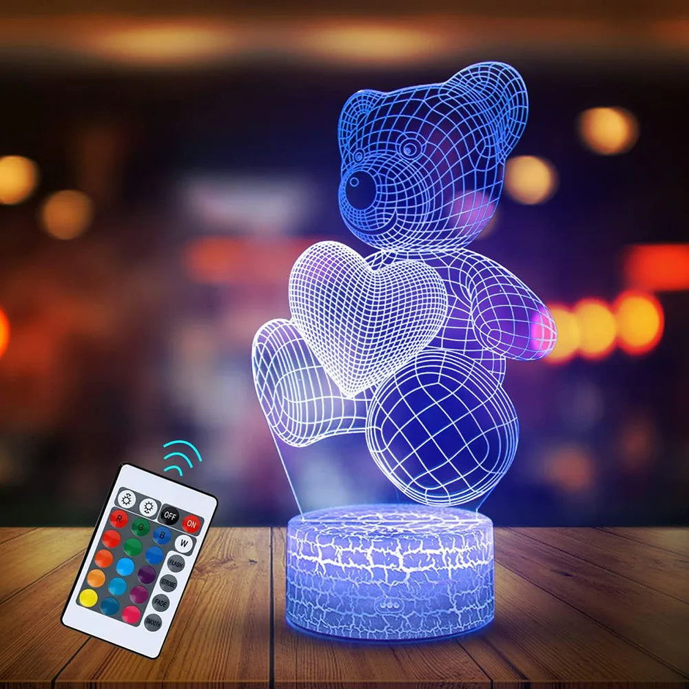 Love Bear Series 3D ljus Creative Night Light LED Visuellt Ljud