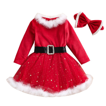 Child Girl Christmas Dress Headband Suit