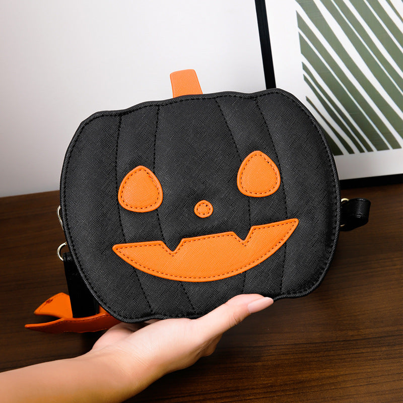 Sacs d'halloween sac à bandoulière dessin animé citrouille drôle avec chauve-souris, sac créatif personnalisé pour femme