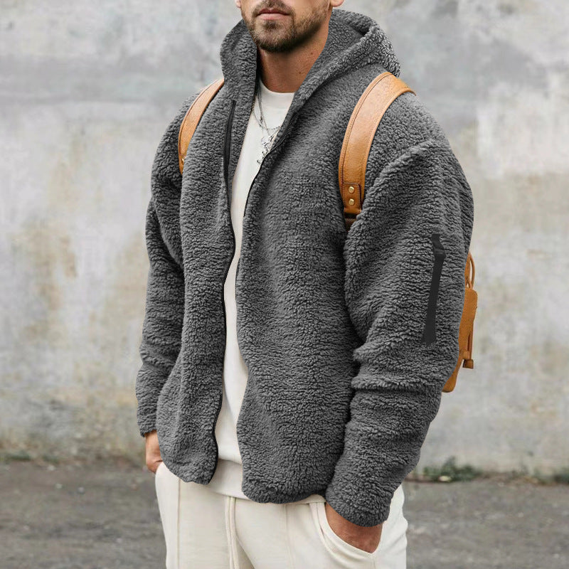 Hooded Jackets Men's Autumn And Winter Fleece Double-sided Wear Warm Coat With Zipper Loose Casual Jacket Outdoor Clothing