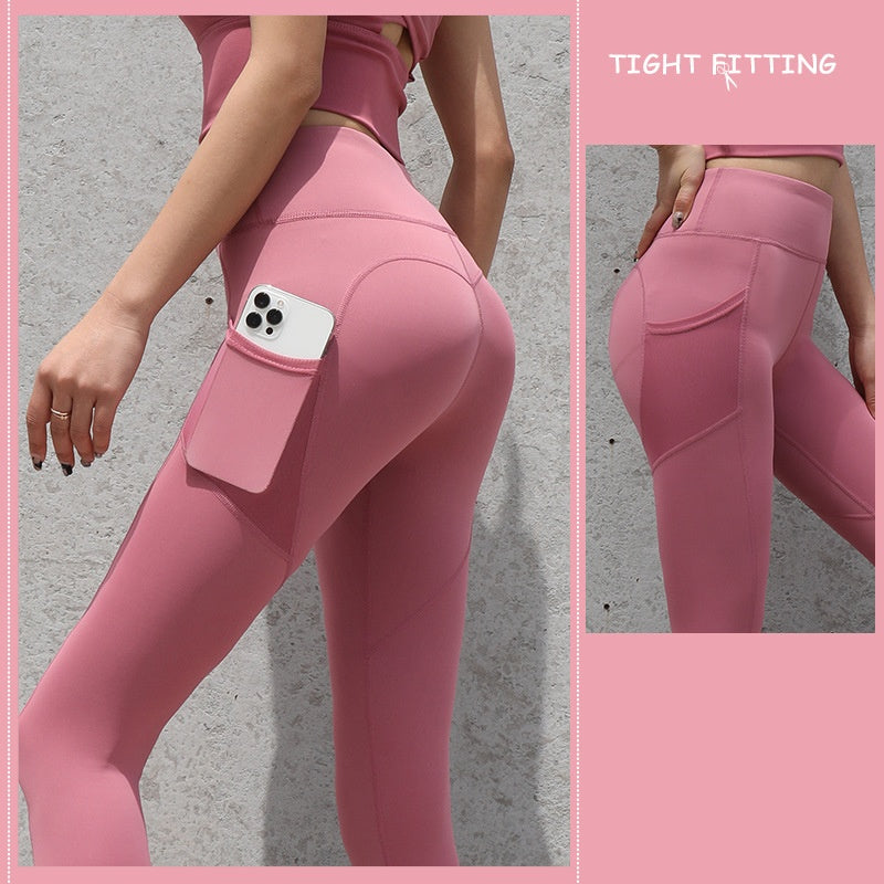 Leggings de Sport sans couture avec poches, pantalon Push Up taille haute pour femmes, Fitness, course à pied, Yoga, Leggings de Sport sans couture