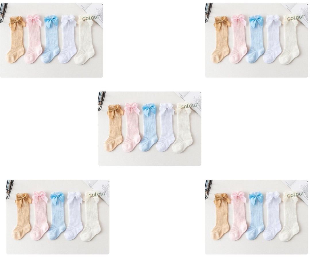 Chaussettes hautes pour bébés, nourrissons, enfants en bas âge, filles et garçons, collants chauffe-jambes, nœud en ruban, coton solide, extensible, mignon et charmant