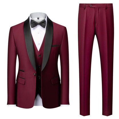 Men's Suit Set Green Fruit Collar Stage Suit Dress Host Performance Bridegroom Best Man Three-piece Suit