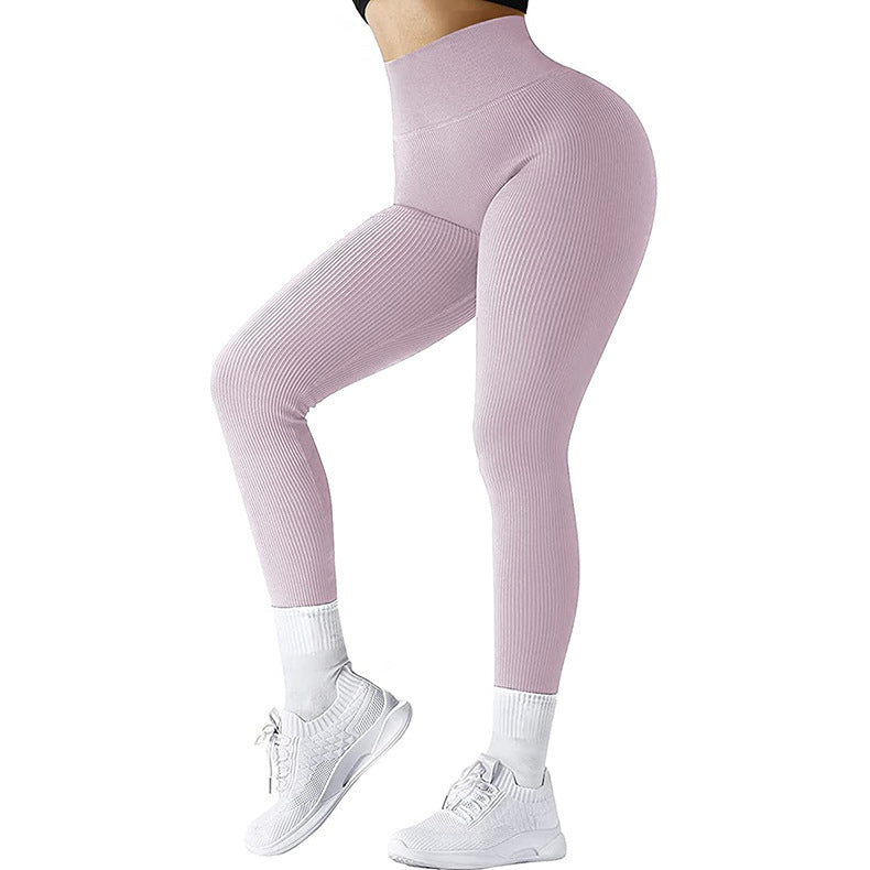 Sömlösa leggings med hög midja Trådade stickade fitnessbyxor Solida bantning för kvinnor Sport Yogabyxor Elastiska löpar-sportleggings