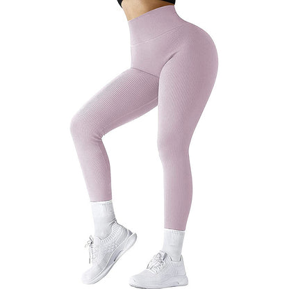 Sömlösa leggings med hög midja Trådade stickade fitnessbyxor Solida bantning för kvinnor Sport Yogabyxor Elastiska löpar-sportleggings