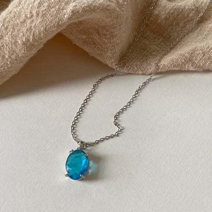 Chic Blue Crystal Zircon Pendant halsband för kvinnor trendig enkel kedja halsband 2021 Mode smycken gåva s