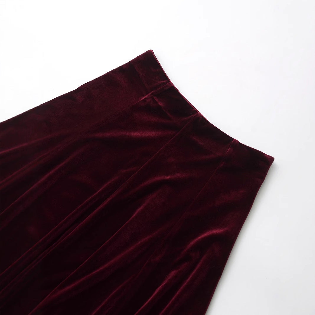 Women's Velvet A-Line Long Skirt - European Street Fashion