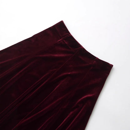 Women's Velvet A-Line Long Skirt - European Street Fashion