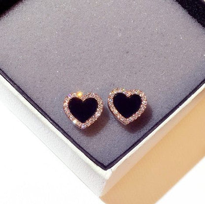 Enamel Heart Stud Rose jewelry Black Earring Wedding Gifts