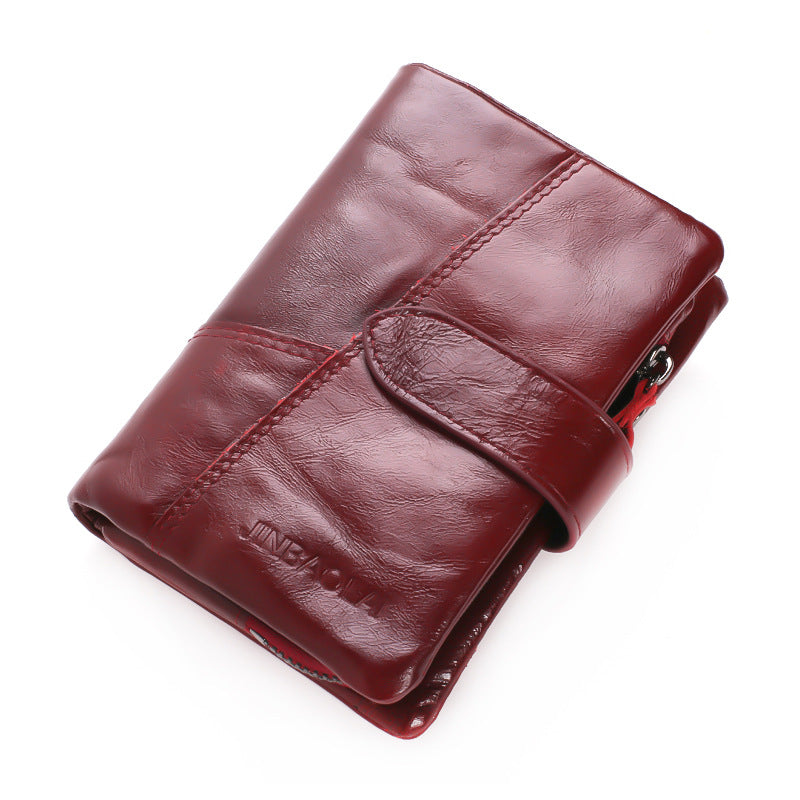 First Layer Cowhide Men's Wallet Vintage Zipper Buckle Leather Short Wallet